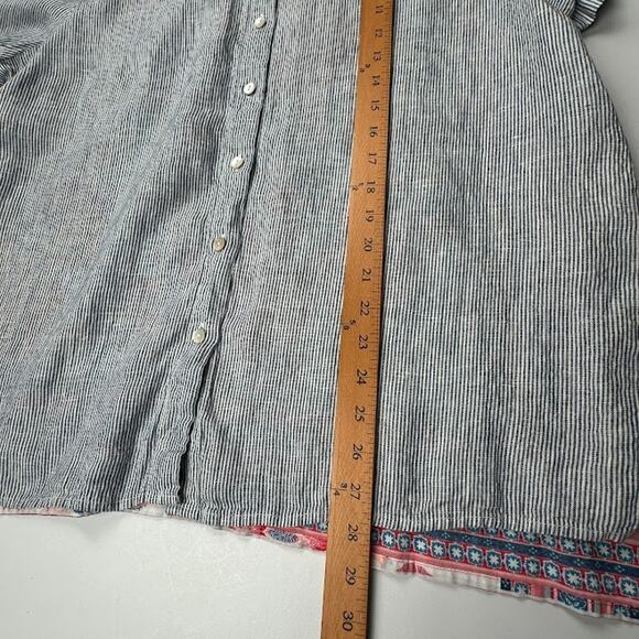 J Jill Top Womens Extra Large Blue Striped Floral Short Sleeve Linen Resort - Picture 11 of 13